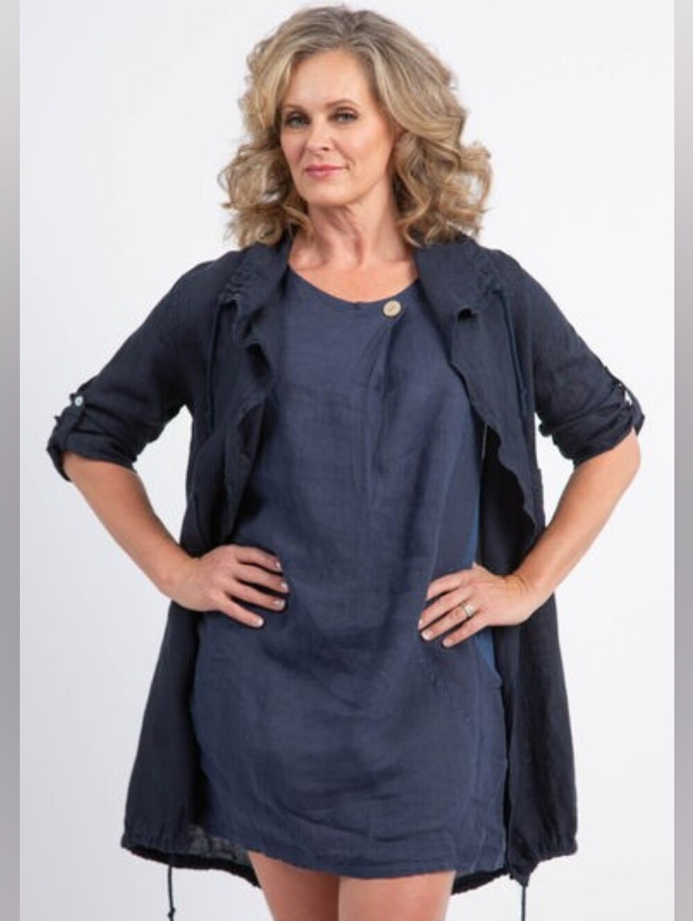 M Made In Italy Navy Open-Front Lightweight Linen Cardigan Legenlook Size XS